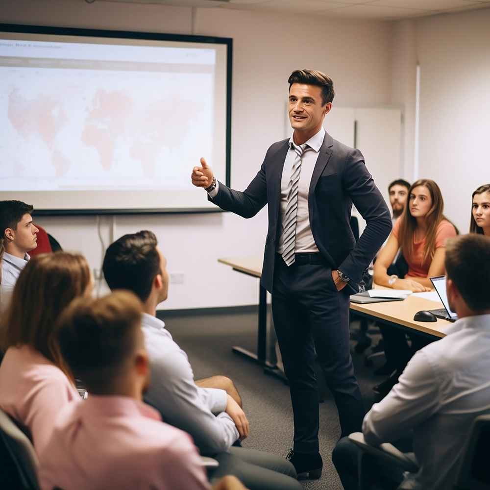 male-business-coach-suit-conducts-seminar-business-speaker-shows-presentation-advanced-training-company